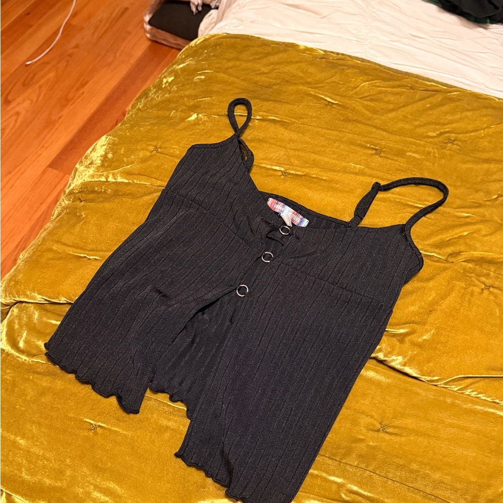 Urban Outfitters Black Ribbed Button-Front Cami Tank